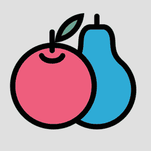 Maintenance Phase podcast logo. An outline of an apple in red with leaf, with the outline of a pear in blue behind it